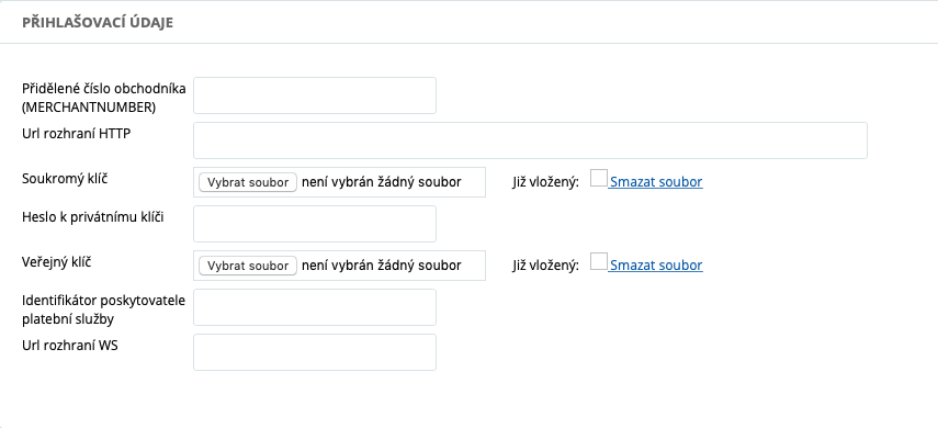 Výřez z nastavení platební brány z administrace e-shopu.